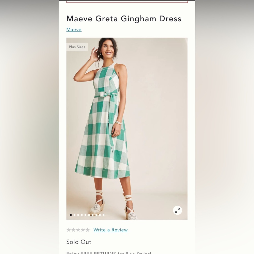 Anthropologie Maeve Greta Gingham dress